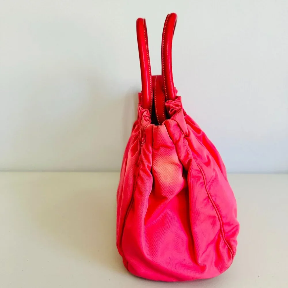 AUTH PRADA PINK TESSUTO NYLON SATCHEL BAG AND LEATHER ZIP-AROUND LONG WALLET SET - Picture 4 of 16